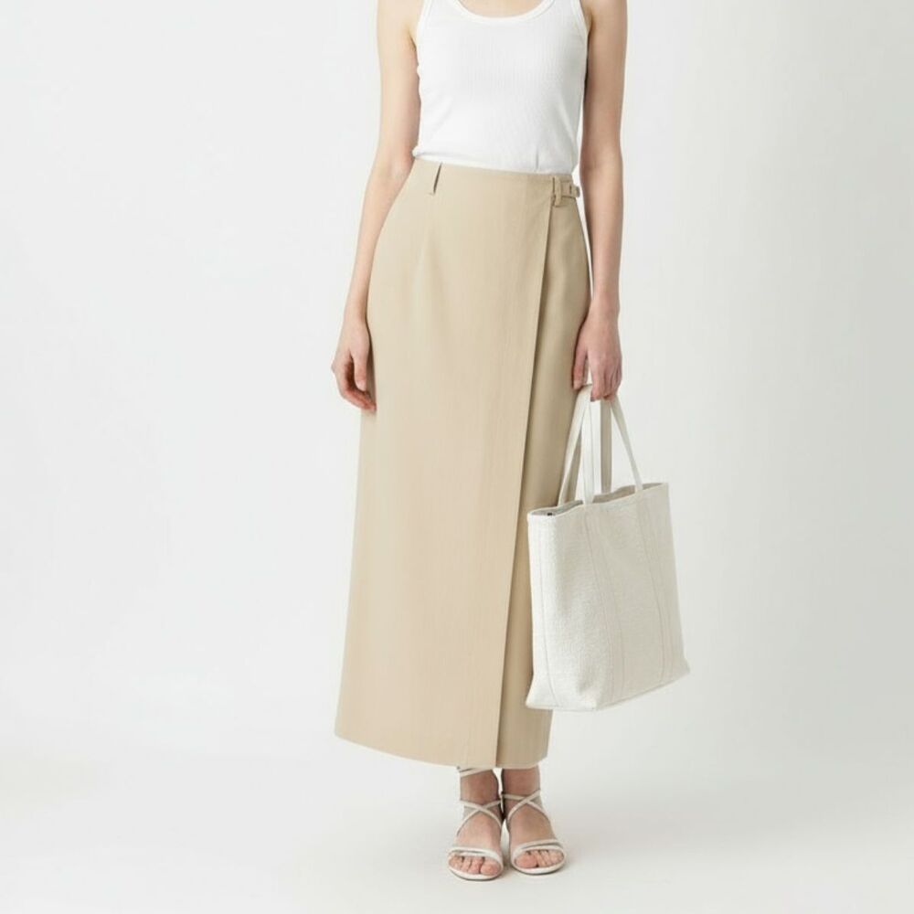 Ellen Tracy 100% Silk Tan Wrap Long Maxi Skirt 4 NEW